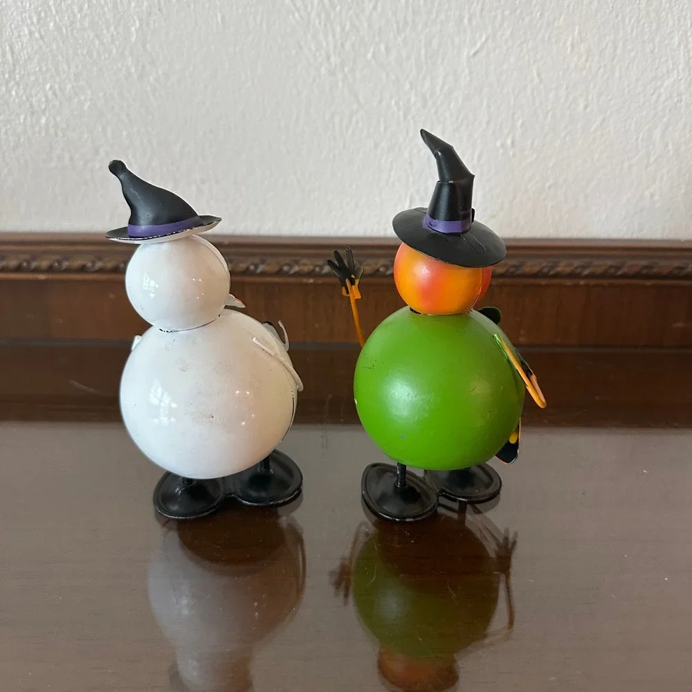 2‎ Halloween Metal Ghost and Pumpkin Figurine Set Spring Tabletop Decor 5 Inch